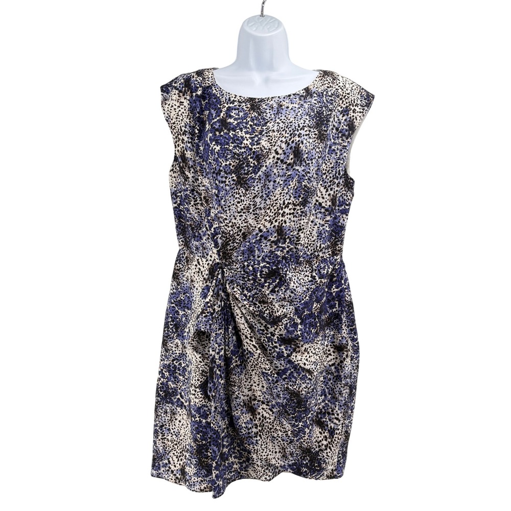 Shoshanna Blue Abstract Animal Print 100% Silk Draped Sheath‎ Dress 10